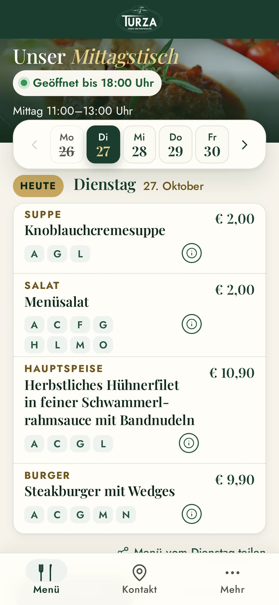 Fleischerei Turza – app screen 1